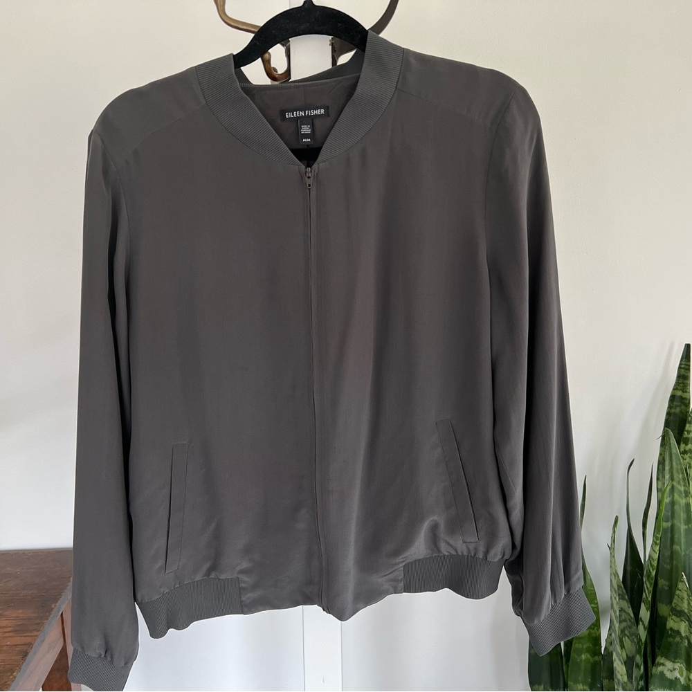 Eileen Fisher Gray Bomber Jacket